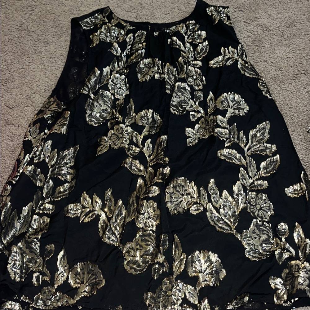 Ann Taylor Black and Gold Patterned Top